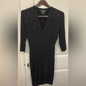 Black V-Neck Button-Detail Women's Dress